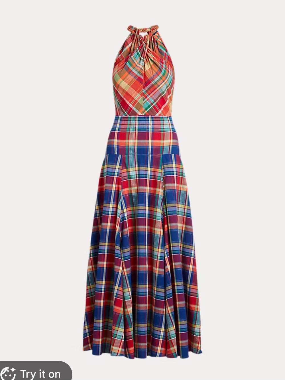 Polo by Ralph Lauren Red and Blue Plaid Halter Maxi Dress